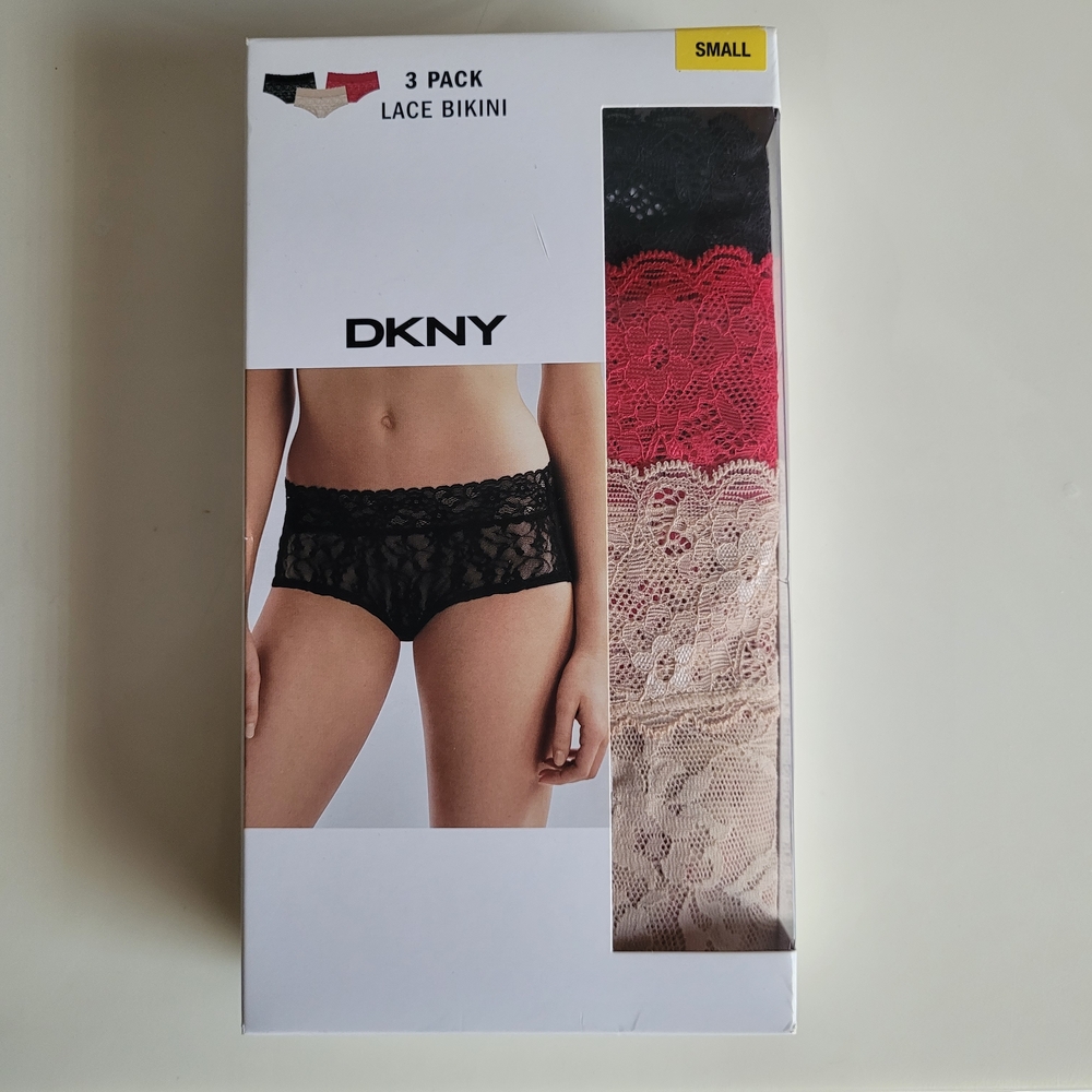 DKNY Lace Bikini Trio - Black, Red, Beige, Size Small